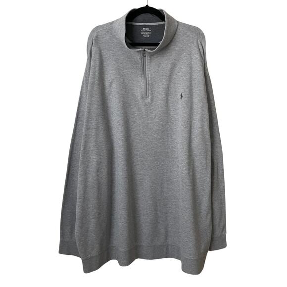 Polo Ralph Lauren Pullover Sweater Mens 4XLT Gray 1/4 Zip Knit Cotton Preppy